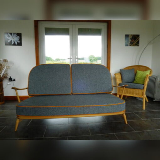 Ercol 203 3 Seater Mattress and Back Cushions in Mid Grey with Jaffa Orange Piping