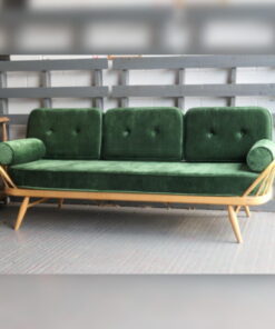 Ercol 355 Studio Couch Dark Green Crushed Velvet Complete Full Monty