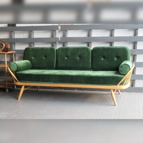 Ercol 355 Studio Couch Dark Green Crushed Velvet Complete Full Monty