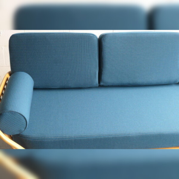 Ercol 355 Studio Couch 100% wool Teal/Siver Complete set of Cushions + pair of bolsters