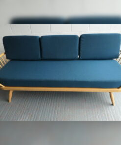 Ercol 355 Studio Couch 100% wool Teal/Siver Complete set of Cushions