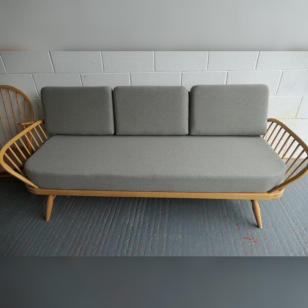 Ercol 355 Studio Couch in Edenfield Grey. Soft wool feel