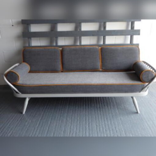 Ercol 355 Studio Couch Grey with Jaffa Orange piping Complete set of Cushions and Covers with bolsters