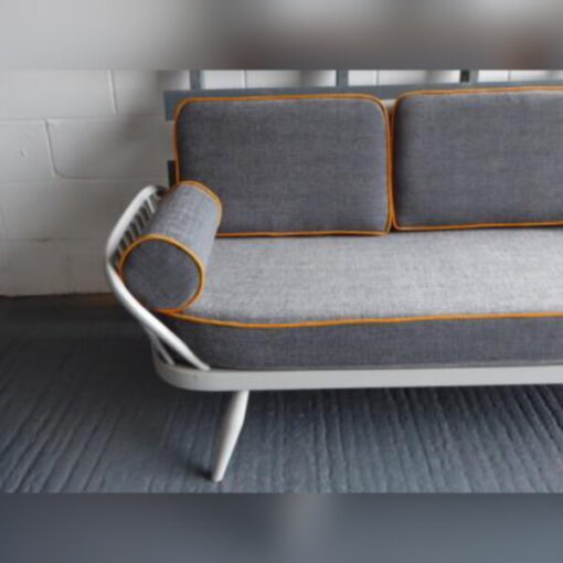 Ercol 355 Studio Couch Grey with Jaffa Orange piping Complete set of Cushions and Covers with bolsters - Image 2