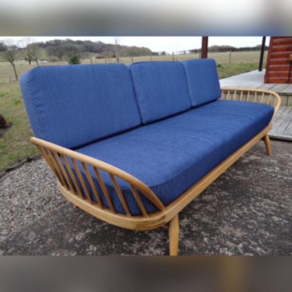 Ercol 355 Studio Couch Dramatic Blue Complete set of Cushions and Covers - Image 2