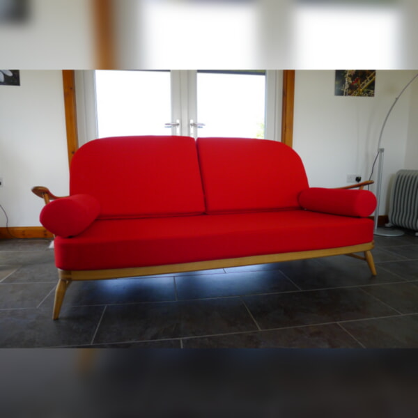 Ercol 203 3 Seater Mattress and 2 Back Cushions in Post Box Red - Image 3