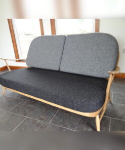 Ercol 203/252 3 Seater Mattress Cushion in Charcoal Grey Stitch and Back Cushions in Mid Grey
