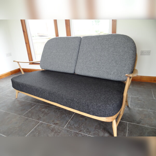 Ercol 203/252 3 Seater Mattress Cushion in Charcoal Grey Stitch and Back Cushions in Mid Grey
