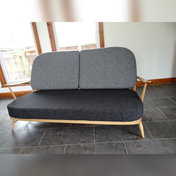 Ercol 203/252 3 Seater Mattress Cushion in Charcoal Grey Stitch and Back Cushions in Mid Grey - Image 2
