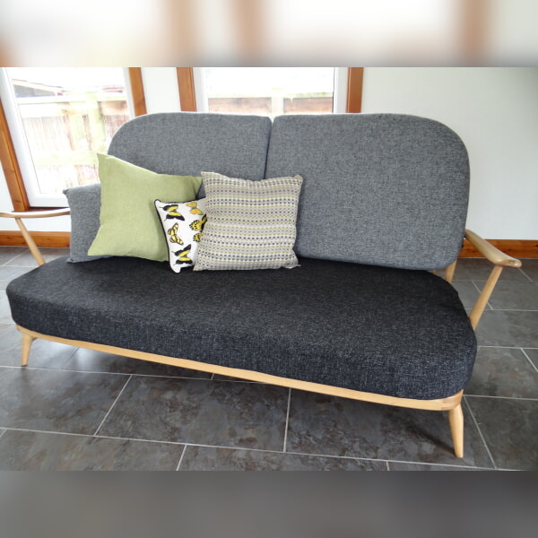 Ercol 203/252 3 Seater Mattress Cushion in Charcoal Grey Stitch and Back Cushions in Mid Grey - Image 3