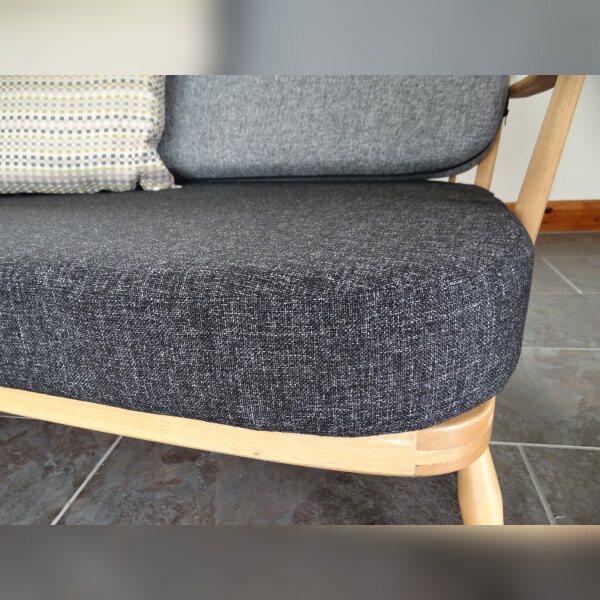Ercol 203/252 3 Seater Mattress Cushion in Charcoal Grey Stitch and Back Cushions in Mid Grey - Image 4