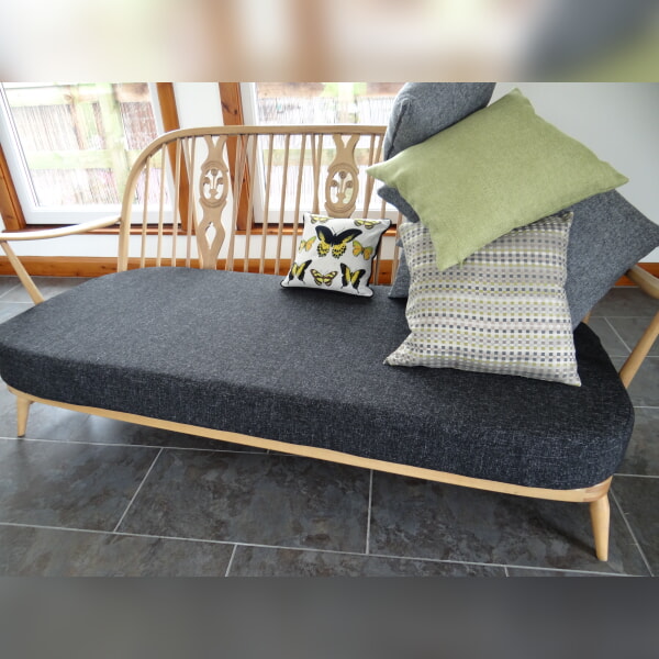 Ercol 203/252 3 Seater Mattress Cushion in Charcoal Grey Stitch and Back Cushions in Mid Grey - Image 5