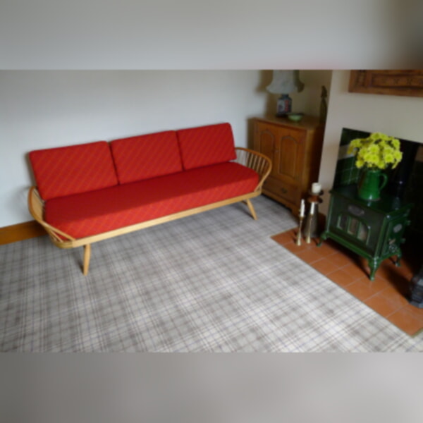 Ercol 355 Studio Couch Red Wool Complete set of Cushions and Covers