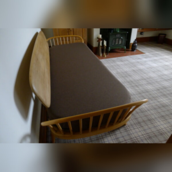 Ercol 355 Studio Couch Brown Hessian Complete set of Cushions and Covers - Image 3