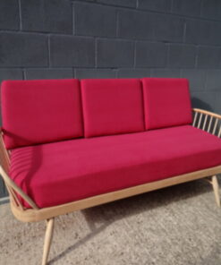 Ercol 355 Studio Couch Cerise Red, Complete set of cushions and covers.