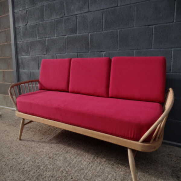 Ercol 355 Studio Couch Cerise Red, Complete set of cushions and covers. - Image 3