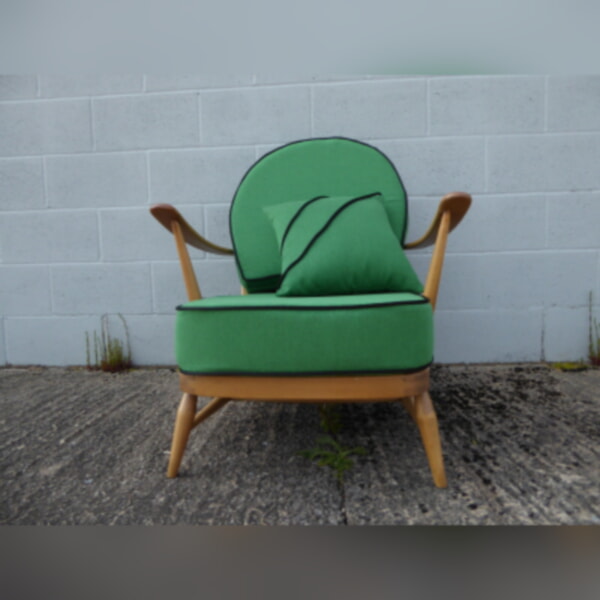 Ercol 203 Seat and Back Cushion in Pea Green with Black Piping - Image 9