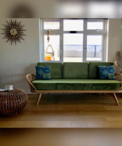 Ercol 355 Studio Couch Bay Leaf Green Velvet Complete set of Cushions and Covers