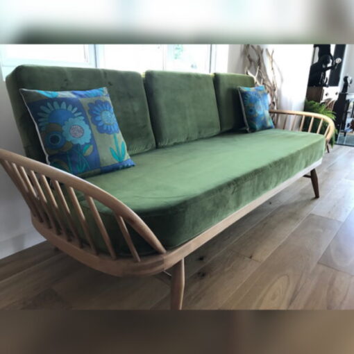 Ercol 355 Studio Couch Bay Leaf Green Velvet Complete set of Cushions and Covers - Image 9