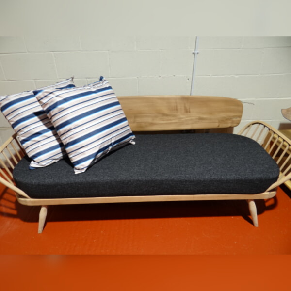 Pair of Large Floor Cushions 26 x 26 inches Blue 4 Bold Stripes - Image 3