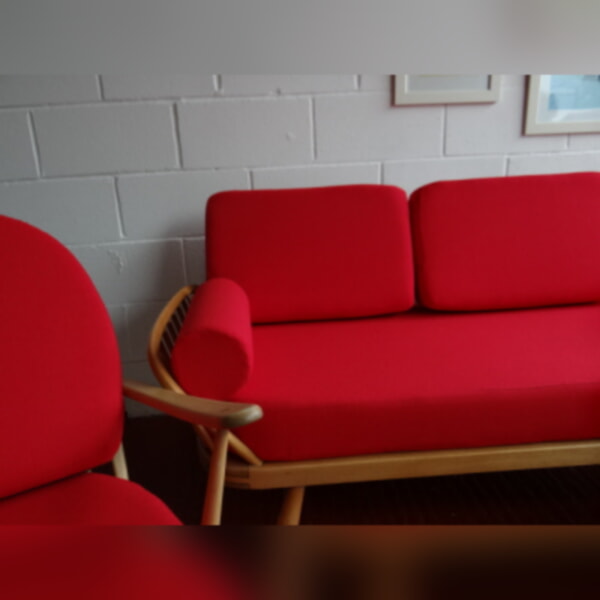 Ercol 355 Studio Couch Red Stitch Complete set of Cushions and Covers - Image 8