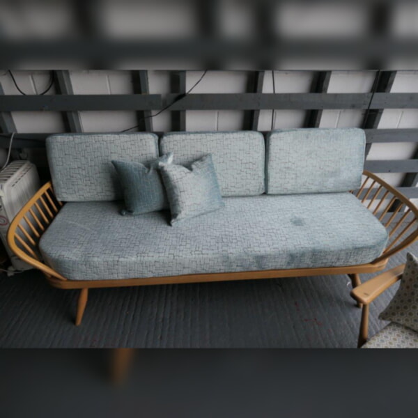 Ercol Daybed in Herlequin Momentum Ascent Smoke Blue & Coffee
