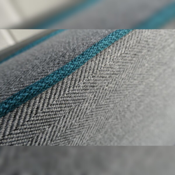 Our fantastic Mid Grey Herringbone with Teal piping