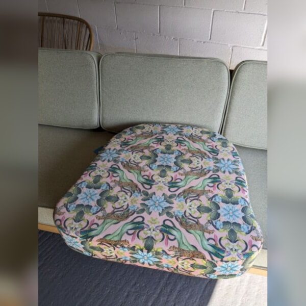 Ercol 766 cushion with jungle & leopard off to Cheltenham 