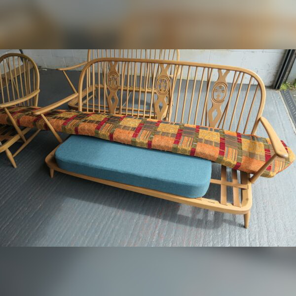 Window seat, customer own fabric + Ercol dining seats